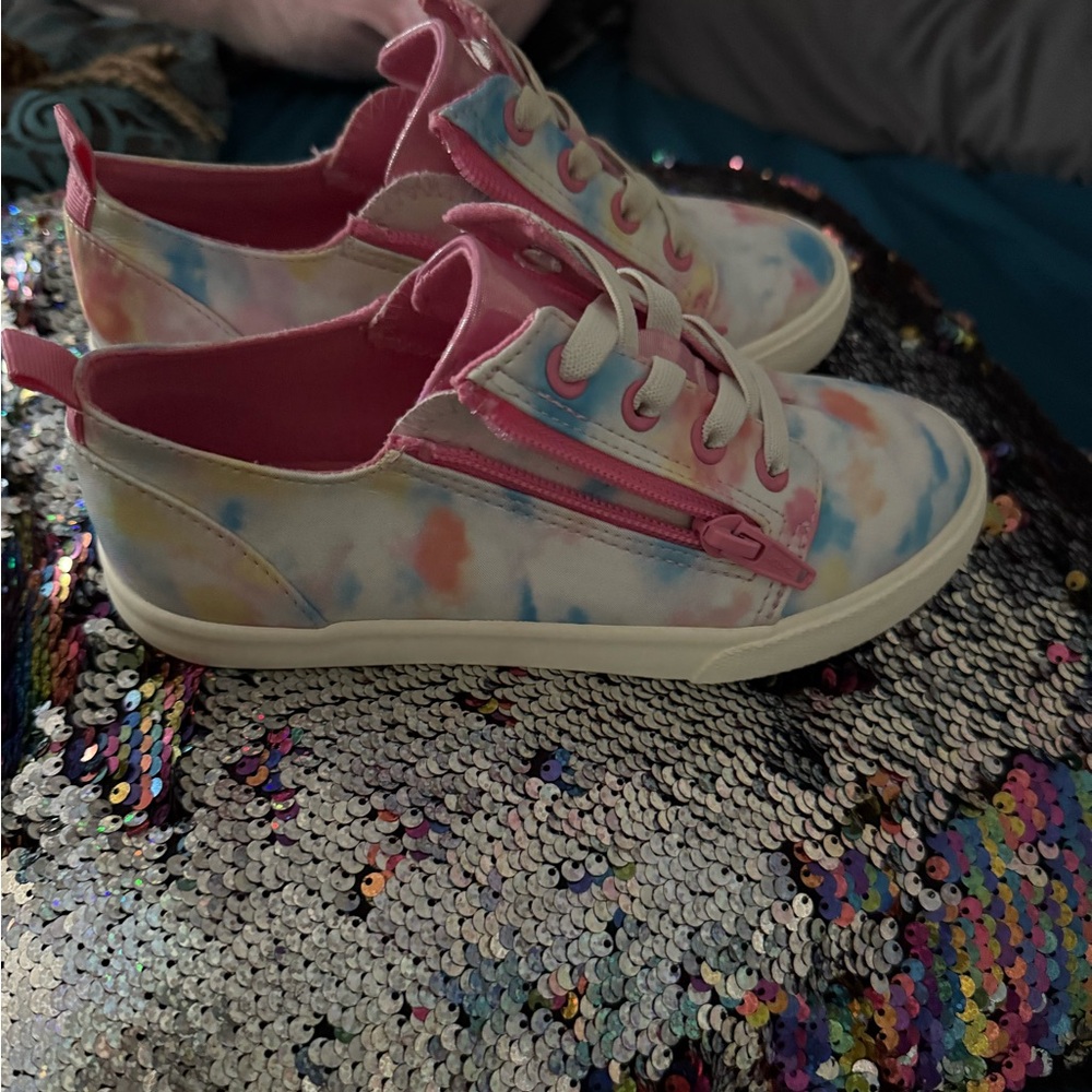 Colorful Tie-Dye Sneakers with Pink Accents